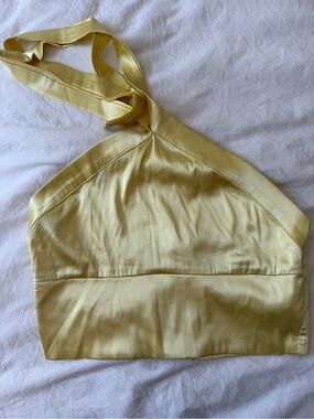 SHEIN Pale Yellow Satin Halter Crop Top